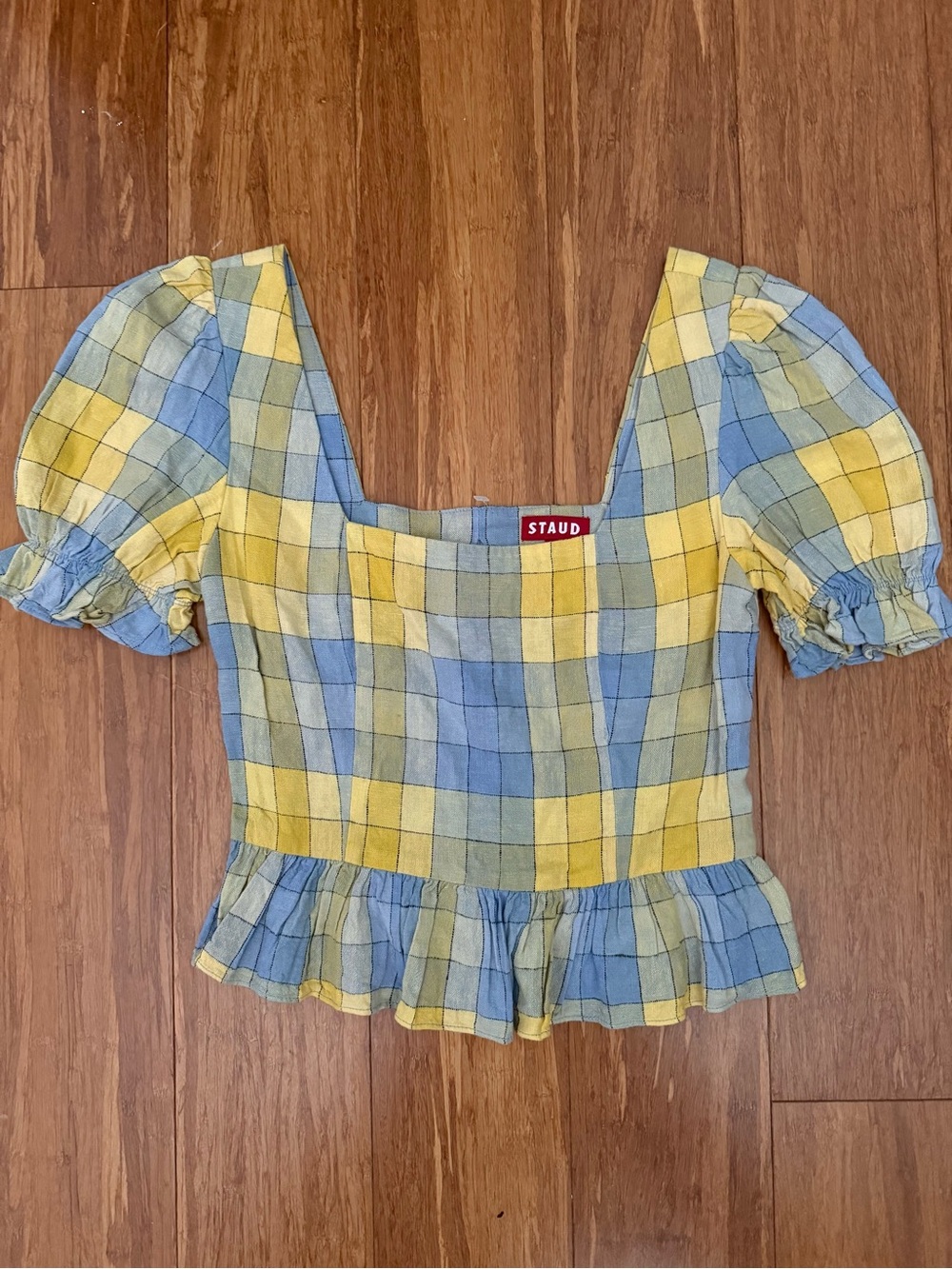 STAUD Yellow and Blue Plaid DOCK TOP
